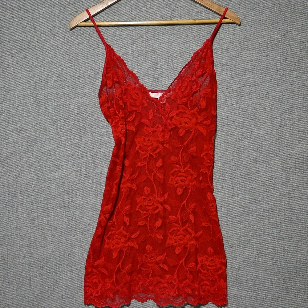 Victoria's Secret Lace Chemise Women Floral Sheer Red Slip Medium